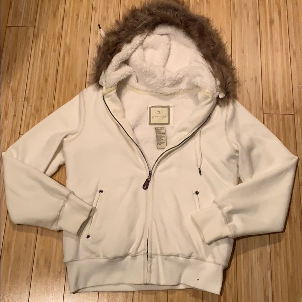 Fur coated full zip up hoodie